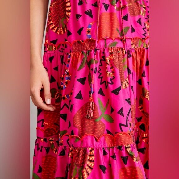 NWT Farm Rio Anthropologie Tiered Midi Dress in Pink - Picture 5 of 11